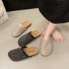 Summer Rhinestone Full Diamond Slippers Breathable Fishing Net Hollow Bag Head Half Slippers Wear Platform Sandals