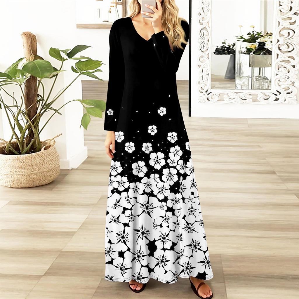 Womens Floral,Gradient Print Maxi Dresses Sexy Dresses Long Sleeve Elegant Fall Long Dresses Holiday Dresses for Women