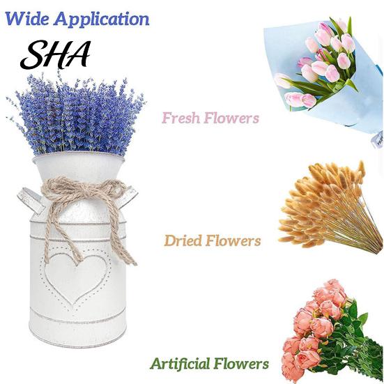 Home Desktop Flower Decor Vintage Iron Can Bucket, Double-Handle Metal Vase with Jute Bow & Embossed Heart/HOME Galvanized Pot Print, Tabletop