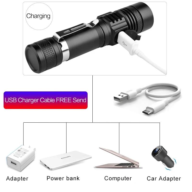 Мощный светодиодный фонарик из алюминиевого сплава, портативный, с USB-зарядкой, для улицы, тактический, с зумом, для кемпинга, водонепроницаемый