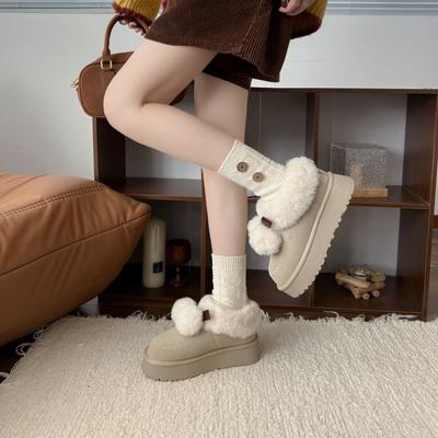 Хлопковая обувь женская 2025 новая зимняя на толстой подошве шерстяное кольцо, набивные и утолщенные на одной педали верхняя одежда зимние ботинки женская хлопковая обувь