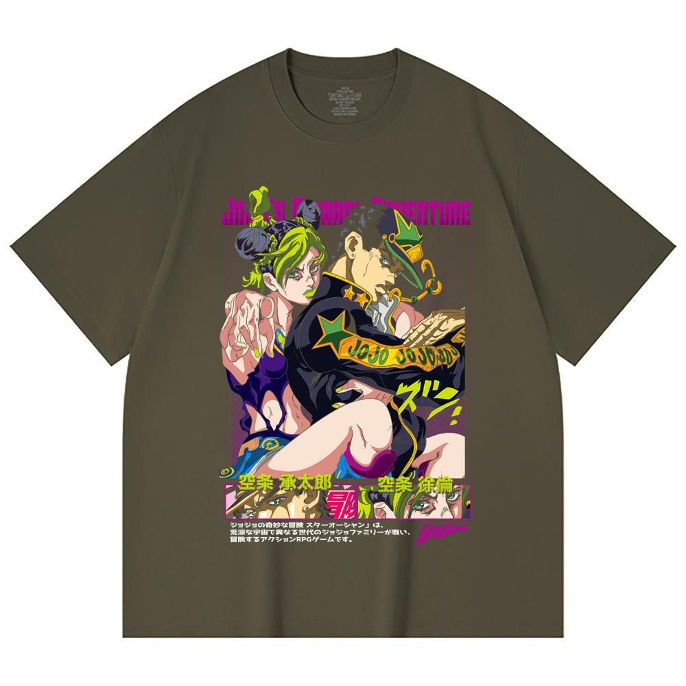 230 г/м² 100% хлопок JoJo's Bizarre Adventure V1 Jotaro Jolyne Принт Унисекс Тяжелая хлопковая футболка