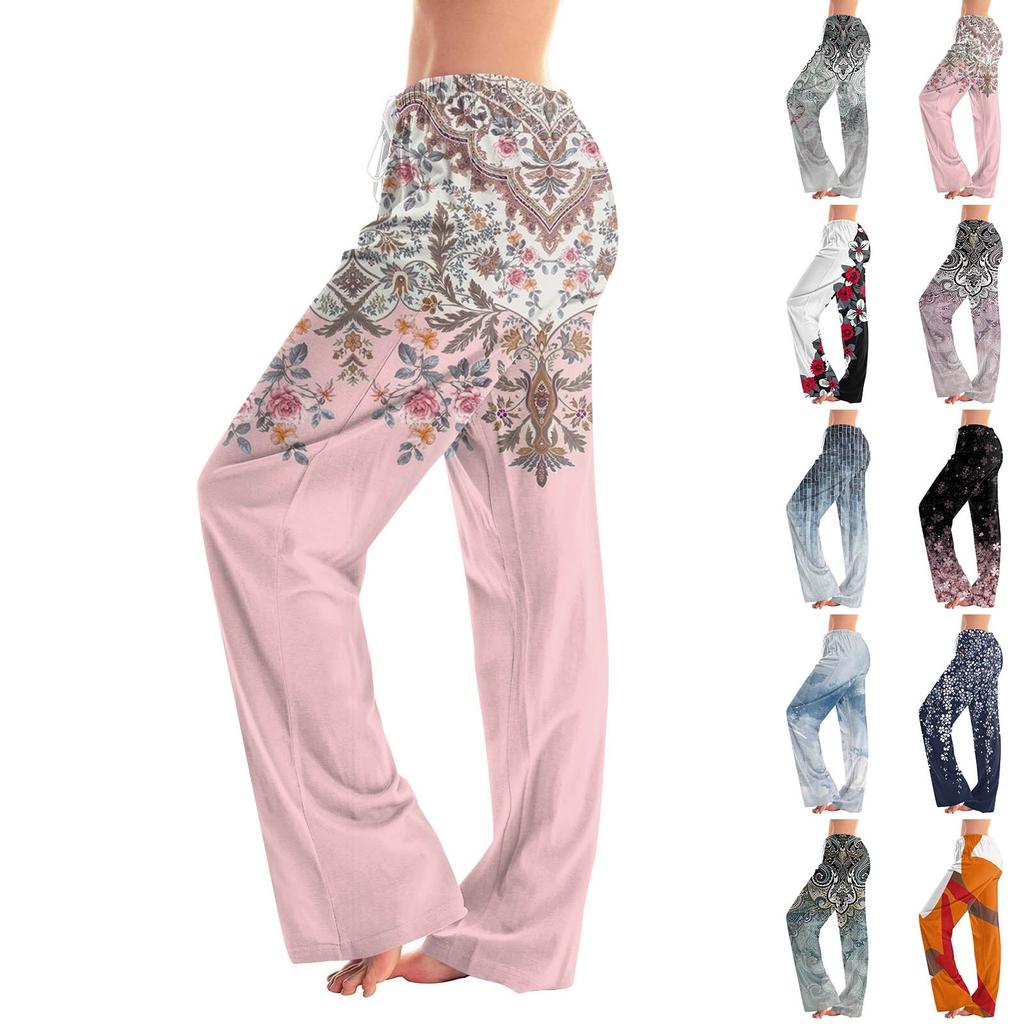 Womens Pajama Pants Sleepwear Casual Drawstring Elastic Waist Pants Comfy Straight Yoga Loose Trousers