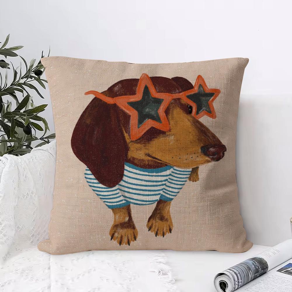 Artistic Dachshund Cushion Cover Eco Linen Pillow Case DoubleSided Print Breathable Durable Hidden Zipper Home Decor Gift