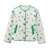 Womens Lightweight Quilted Cotton Jacket With Floral Print Round Neck Loose Fit Front Pockets Long Sleeve