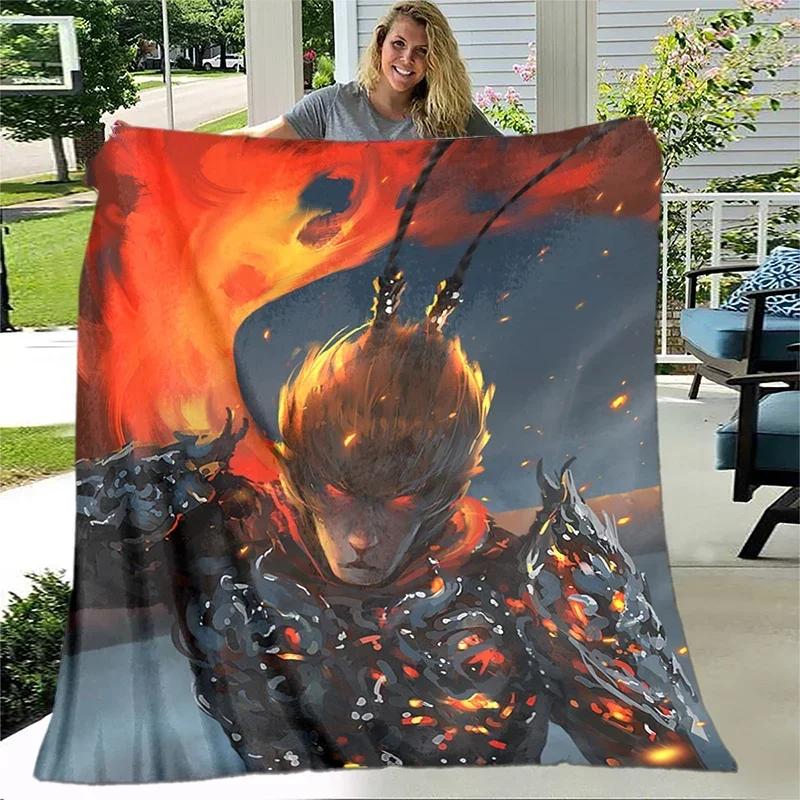 Art Sun Wukong Monkey King Soft Plush Sofa Bed Throwing Cartoon Picnic Blanket Modern Flannel Blanket Printed Comforter Gift