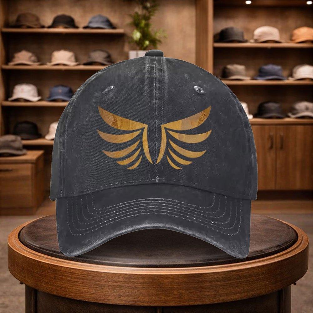 A Baseball Cap with a Golden Wing Print a Casual Duckbill Hat Stylish And Adjustable for Outdoor Use Suitable for Travel And