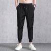 Summer Men's Ice Silk Cropped Pants with Elastic Small Legs Straight Through Closure Pants Sports Quick Drying Casual Pants