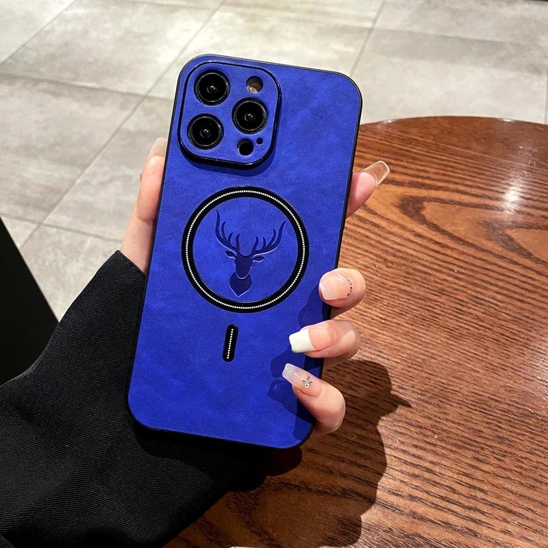Luxury Magsafe Deer Cortex Phone Case For iPhone 16 15 14 13 12 11 Pro Max X XS XR Max Magnetic Bumper Cases Cover