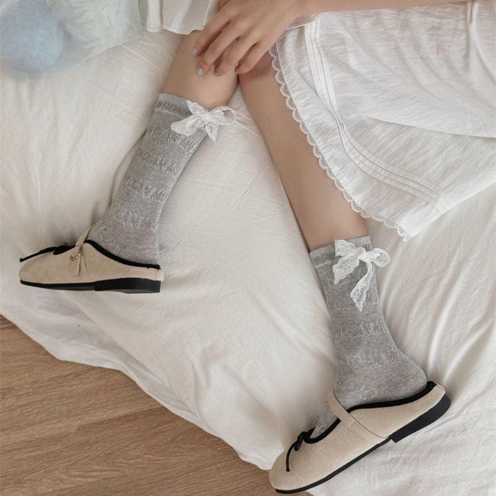 3Pairs Ins Style Lace Bow Socks Thin Sweet Socks Women Soft Mid Tube Socks  Lady