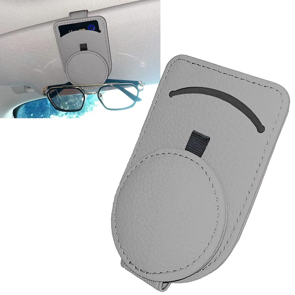 Samcos Car Storage Sunglasses Car Glasses Protects Card Storage Easy To Install Clip, Clip, Glasses, Clip, Leather-like, (Gray)