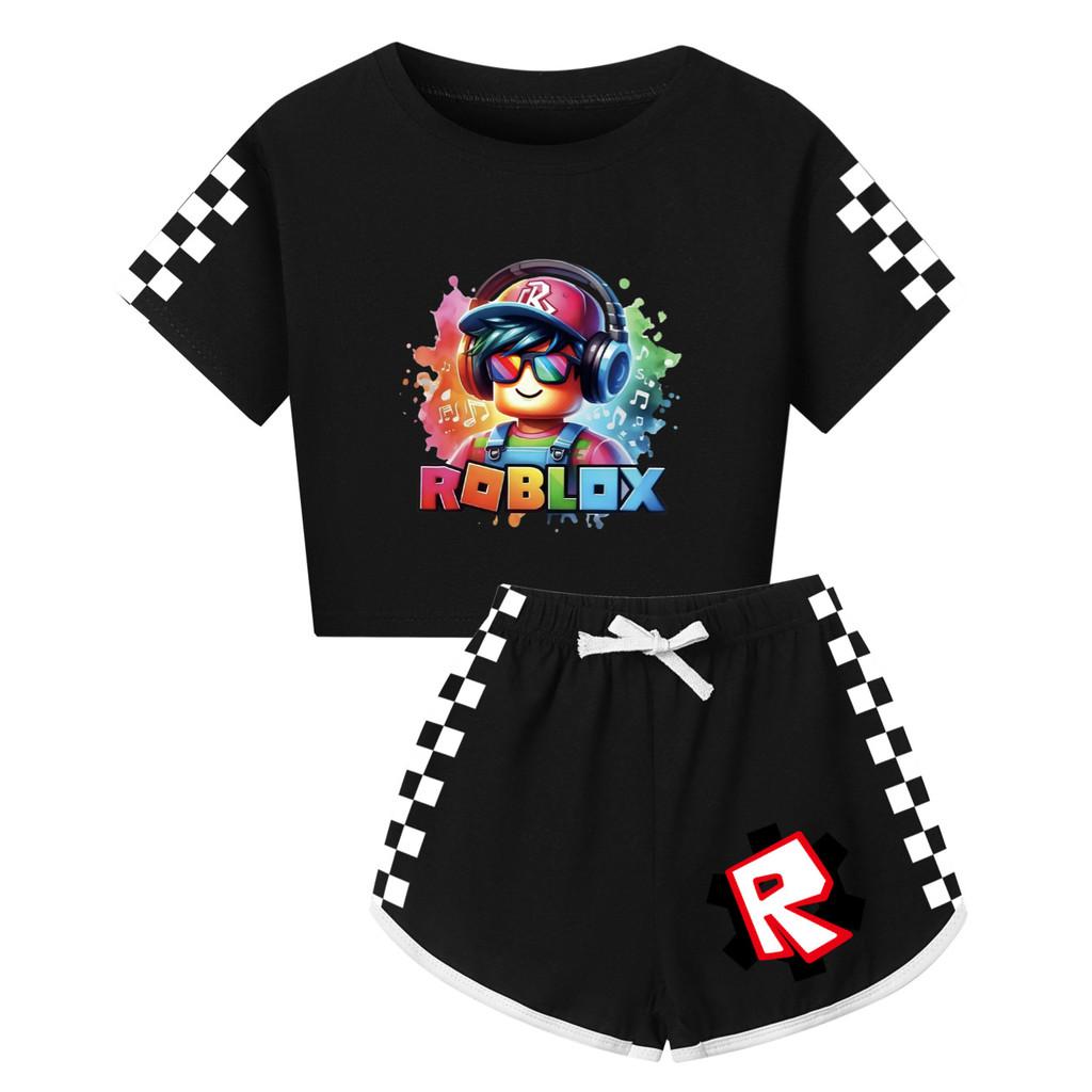 5528 Детский Набор Одежды для Девочек с Принтом Roblox: Футболка с Коротким Рукавом, Шорты, Спортивные Штаны