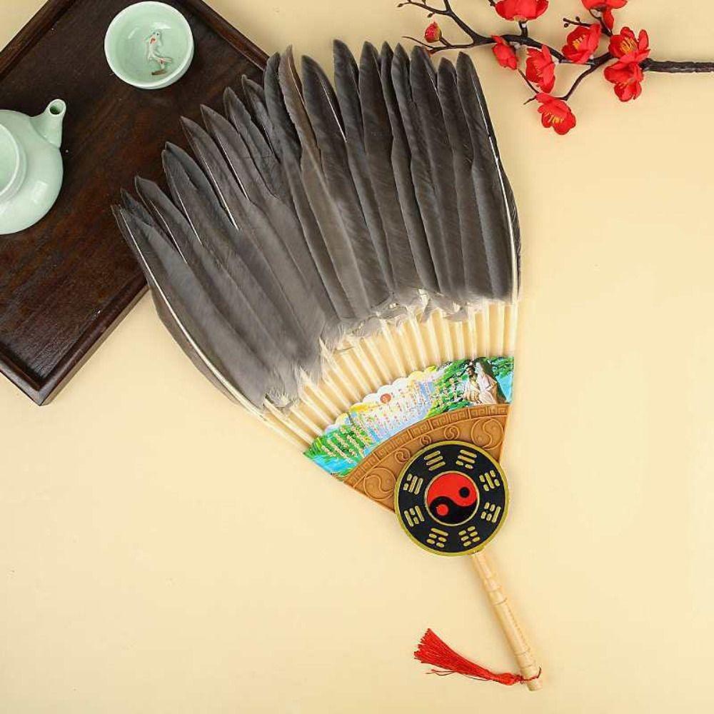Веер Чжугэ Лян, китайский стиль, веер из гусиных перьев, большой размер, винтажный ручной веер с длинной ручкой, реквизит для фотосъемки