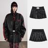 Корейская серия Badblood BCAC: Женская черная кожаная плиссированная юбка с высокой талией, облегающего кроя