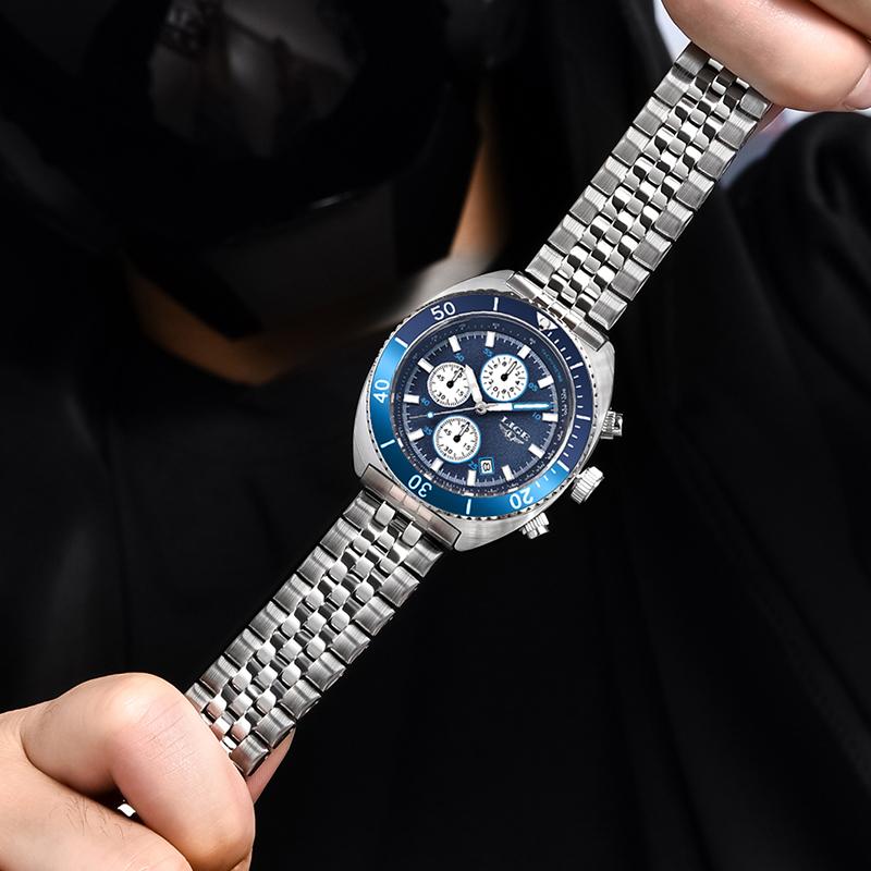 LIGE Модные мужские часы Лучшие роскошные творческие кварцевые часы Светящиеся водонепроницаемые спортивные часы с хронографом