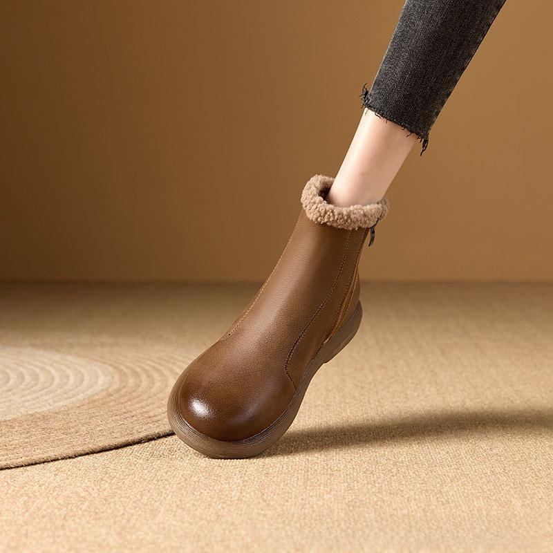 Women's Genuine Leather Chelsea Boots - Cozy, Velvet-Lined for Autumn/Winter 2023