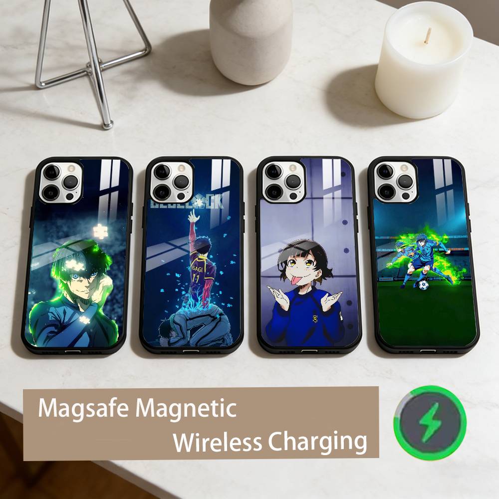 Чехол для телефона с аниме Blue Lock Для iPhone 17, 16, 15, 14, 13, 12, 11 Plus, Pro Max Магнитный Для Magsafe Беспроводная зарядка