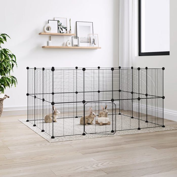 3114044 vidaXL Pet Cage with 28 Panels and Door Black 35x35 Cm