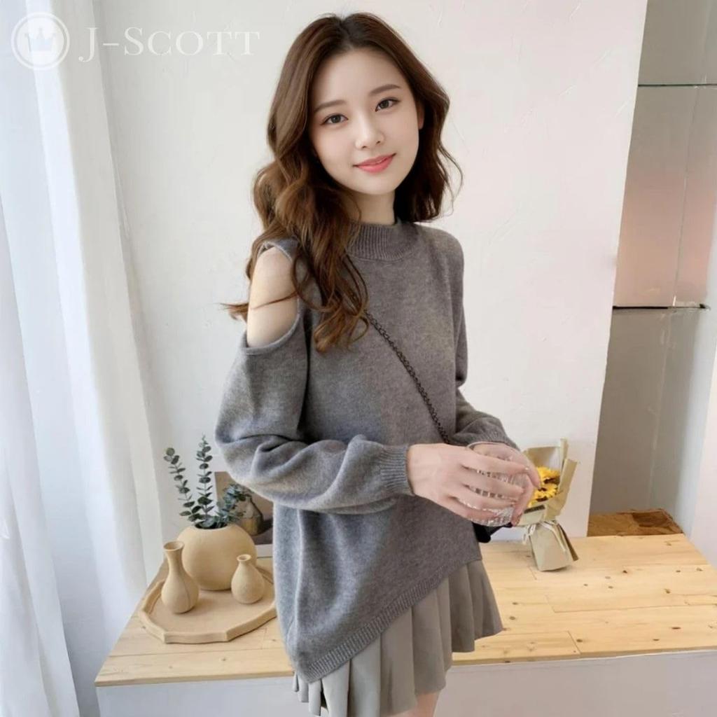 J-Scott Women's Off-the-Shoulder Knit Top, Mock Neck, Relaxed Fit, Casual, Gray, JS29-GY-XL (Limited Stock)