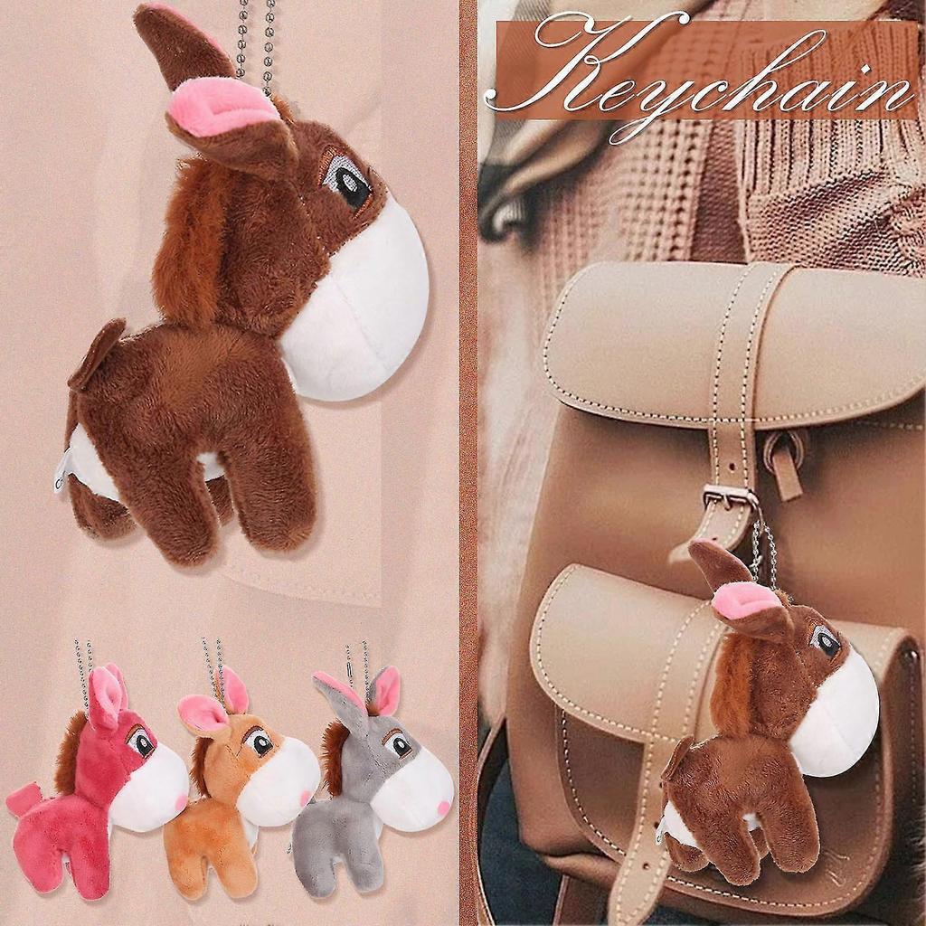 Cute Little Donkey Keychain Pendant Cartoon Plush Doll Toy Hanging Ornament