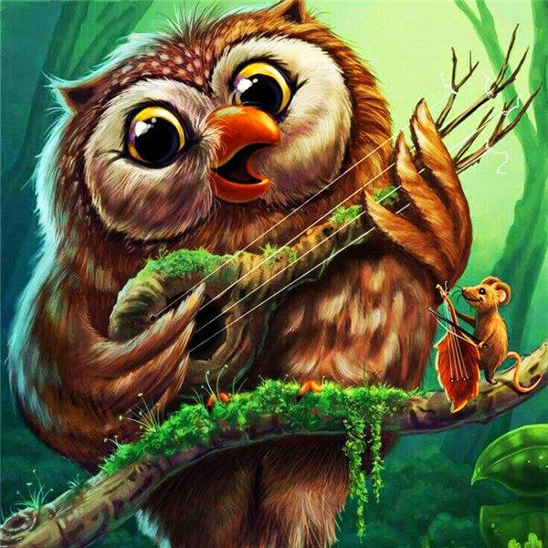 50X50CM Diy Алмазная картина Сова 5D Алмазная мозаика Распродажа Мультфильм Фотографии Стразами Вышивка Декор для дома