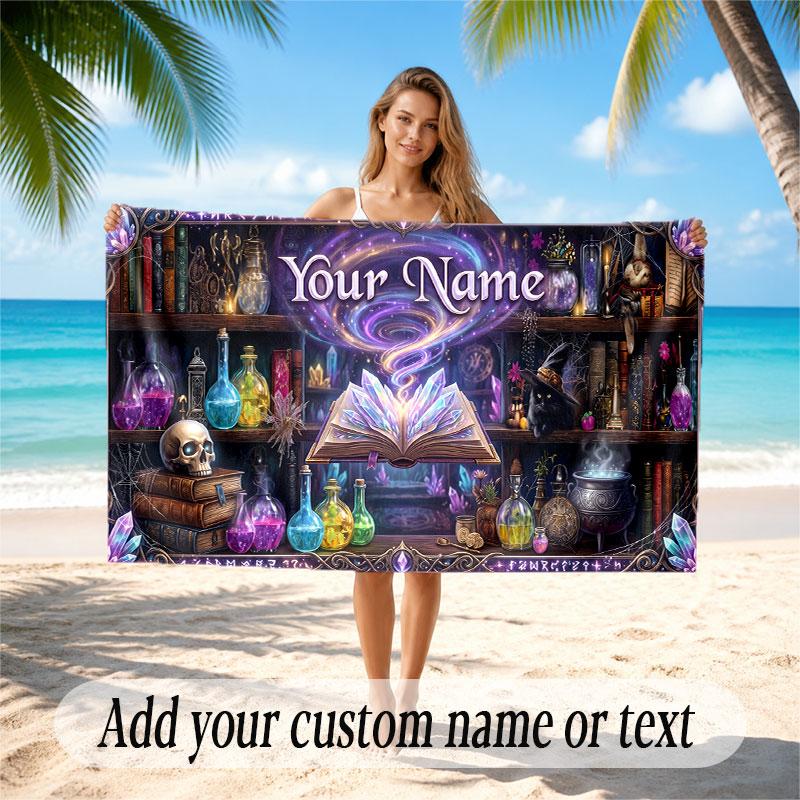 Fantasy Magic Theme Soft Beach Towel Personalized Custom Name Text Towel Portable for Beach Pool Travel