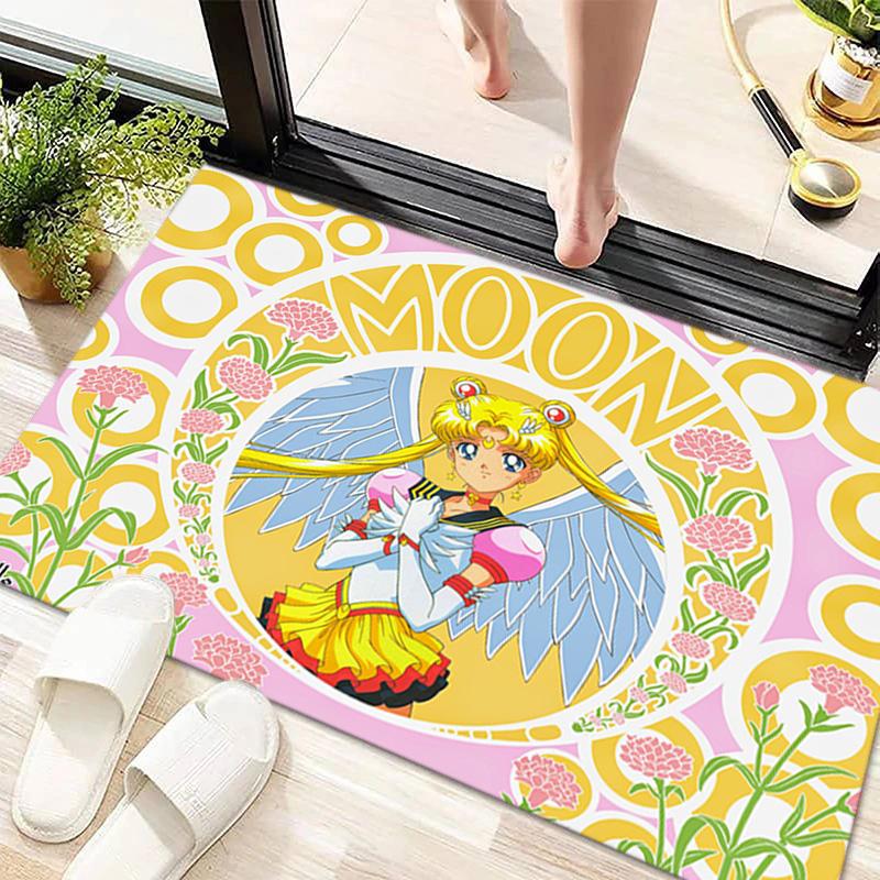 Cute cartoon theme Sailor Moon Tsukino Usagi cartoon rug Multifunctional household anti-slip decorative door mat, outdoor floor mat, and carpet Y6