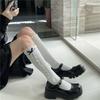 Носки до колена с бантом и кружевом в стиле милой японской Лолиты, однотонные хлопковые носки с оборкой «ушки» для женщин