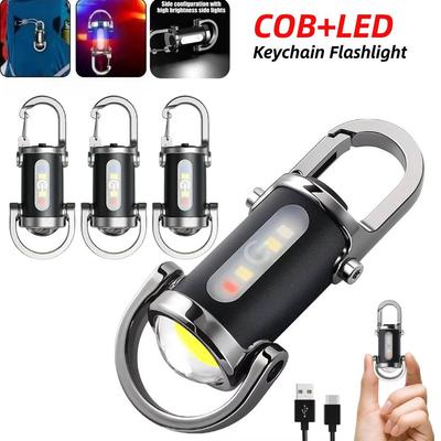 Мощный мини COB светодиодный фонарик-брелок, перезаряжаемый через USB-C, подвесной рабочий свет, водонепроницаемый брелок, кемпинг, прогулки, карманный фонарик