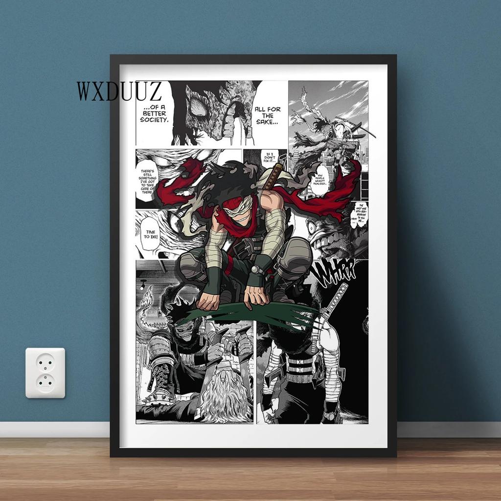 Винтажный аниме-фигурка «Мой герой Академии», черно-белый постер Izuku/Shoto, настенное искусство Kawaii, домашний декор, холст, постеры