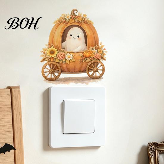 Decorative Socket Plate Covers Cute Ghost Halloween Switch Stickers, Removable Self-Adhesive Outlet Cover Floral Pattern Wall Decor Decals,