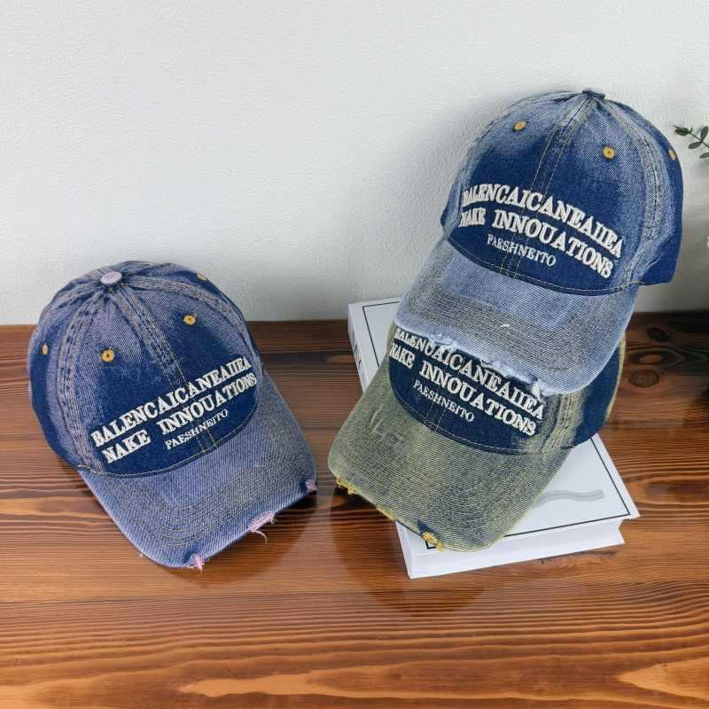 American retro old washed gradual change denim cap men and women fashion versatile tide brand embroidered letter baseball cap