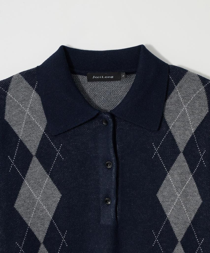 JOJILONG Jn154 Classic Argyle Collar Knit - Navy