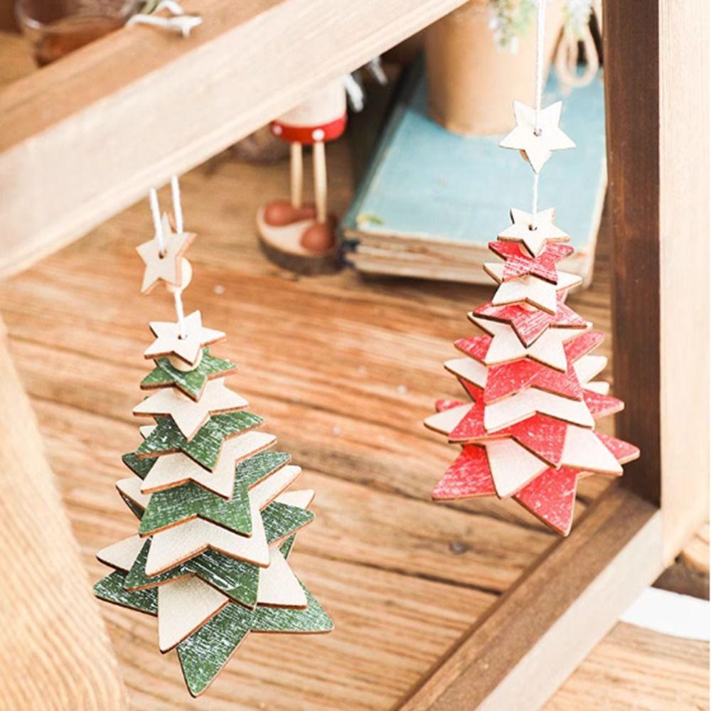 Wooden Christmas Decorations Star Christmas Tree Ornaments Multilayer Christmas Tree Pendant Wall