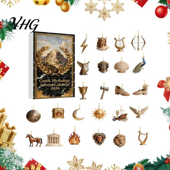 Retro Bronze Gold Tree Decor Greek Myth Advent Calendar, 24Pcs Acrylic 2D Ornament Set with Vintage Ancient Greece Themed Gifts Tone, Christmas