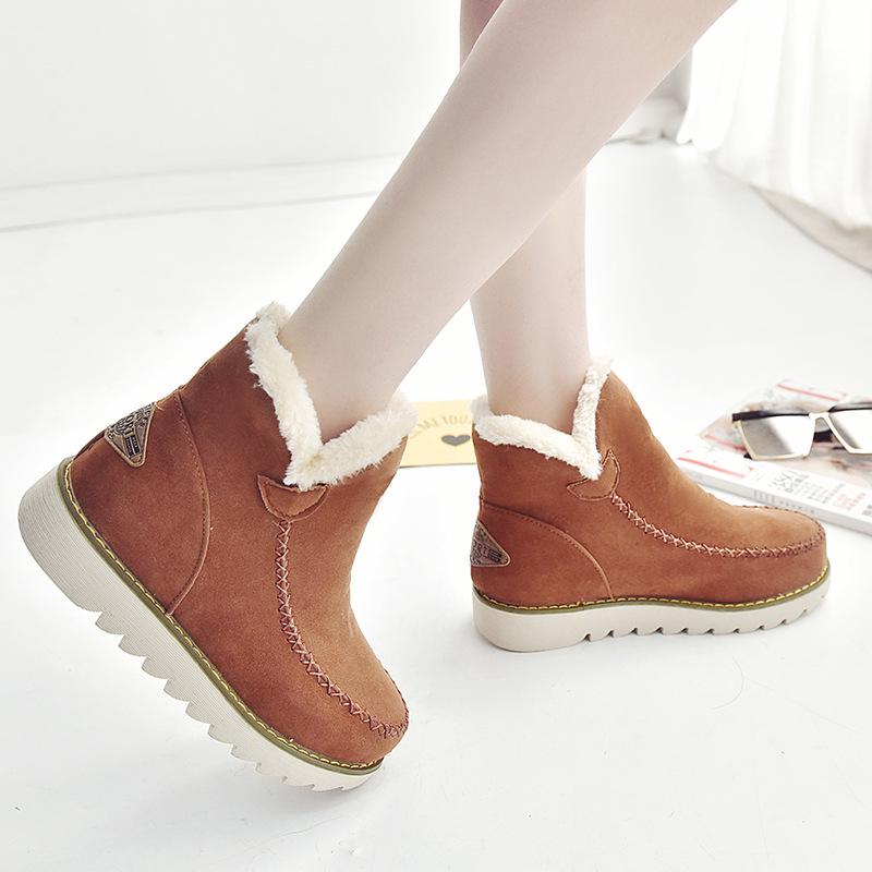 Warm Fur Women Snow Boots Flat Platform Winter Shoes Flock Ankle Boots Female Fashion Non-Slip Basic Snow Casual Shoes 258