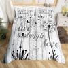 Dandelion Floral Duvet Cover King Queen Wooden Plank Farmhouse Comforter Cover Microfiber Dragonfly Botanical Weed Bedding Set