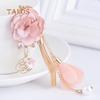 Fabric Flower Long Tassel Keychain Key Chain Keyring Women Handbag Hanging Decor Suspension Trinket