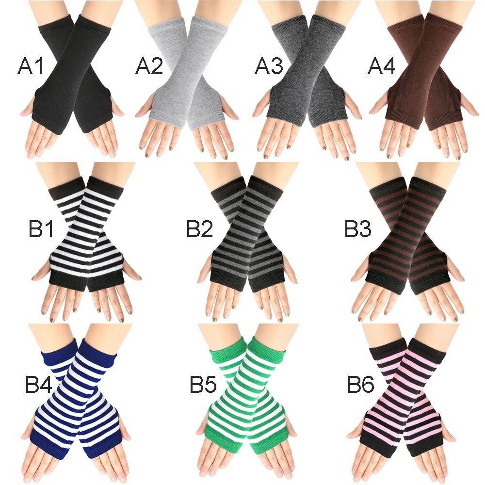 Accessories Cosplay Party Knitted Fingerless Gloves Stripes Mittens Elasticity Gloves Half Finger