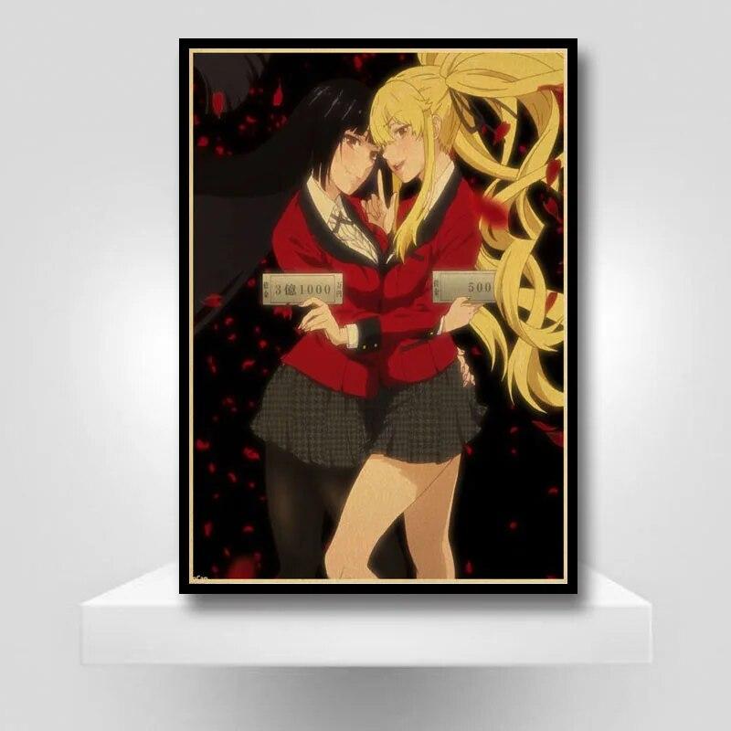 Винтажный плакат Kakegurui, наклейка, ретро аниме-плакаты и принты, настенные художественные фотографии для любителей, украшение для дома, гостиной, живопись