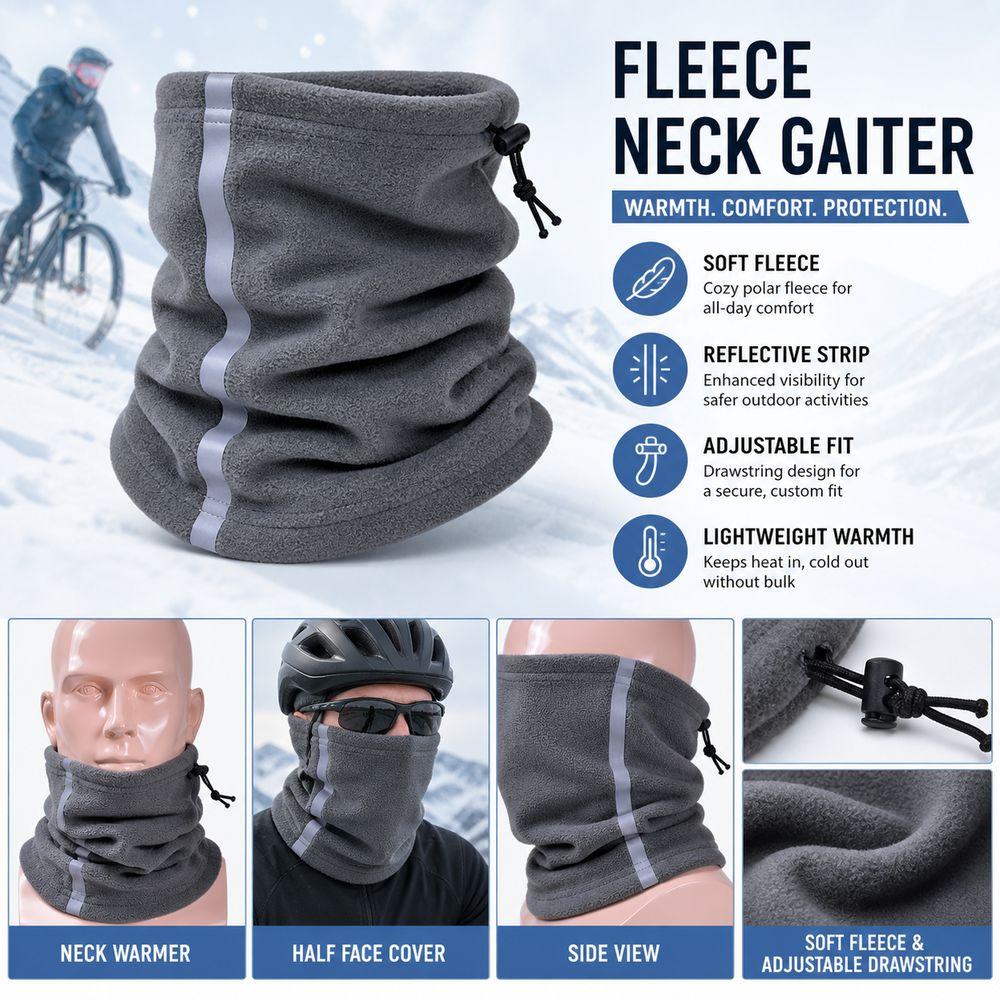 Polar Fleece Fleece Neck Gaiter Reflective Strip Winter Face Mask Winter Cycling