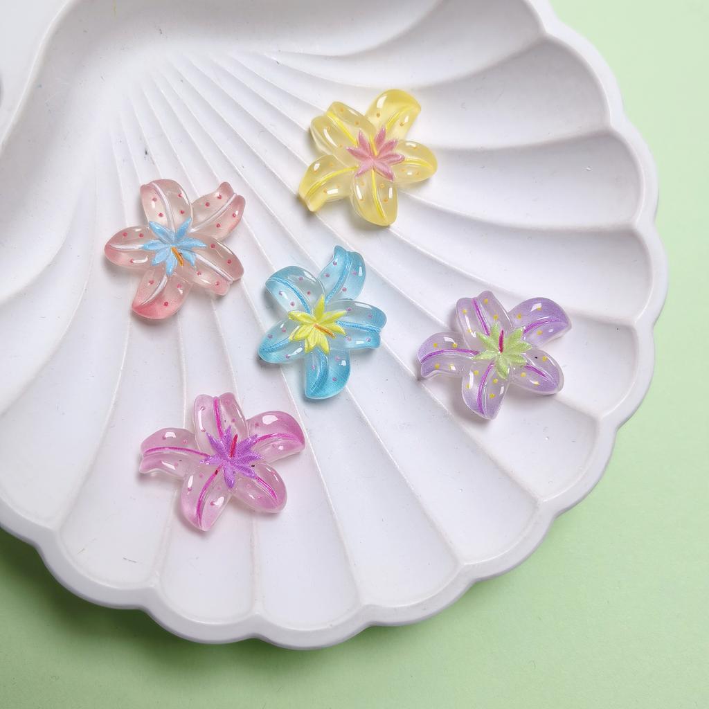 100pcs Mixed Transparent Flower Resin Scrapbook Floral Embellishments DIY Hair Bow Center Accessories Phone Case Art Patch Deco