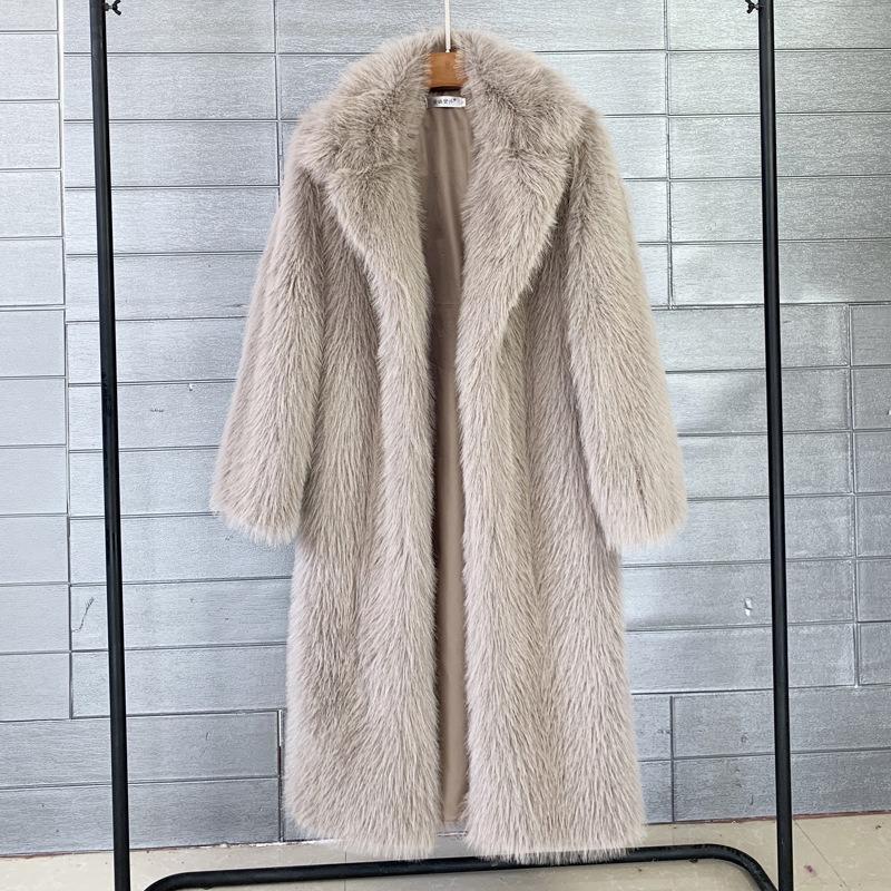 Autumn and Winter Women's Long Toka Imitation Fur Suit Collar Coat Coat, Artificial Fur Imitation Fur Coat