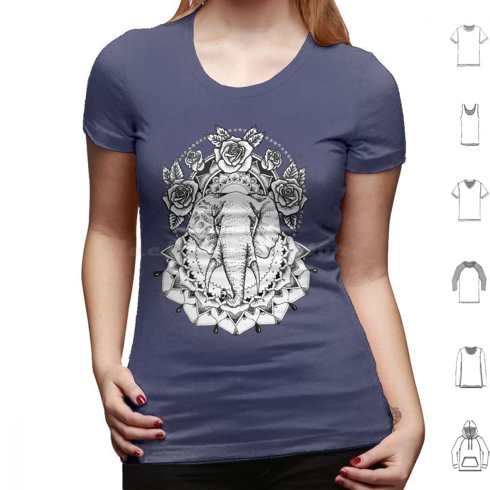 Floral Elephant Mandala T Shirt Men Women Kids Elephant Floral Flowers Roses Mandala Black And White Fine Liner Dot Work