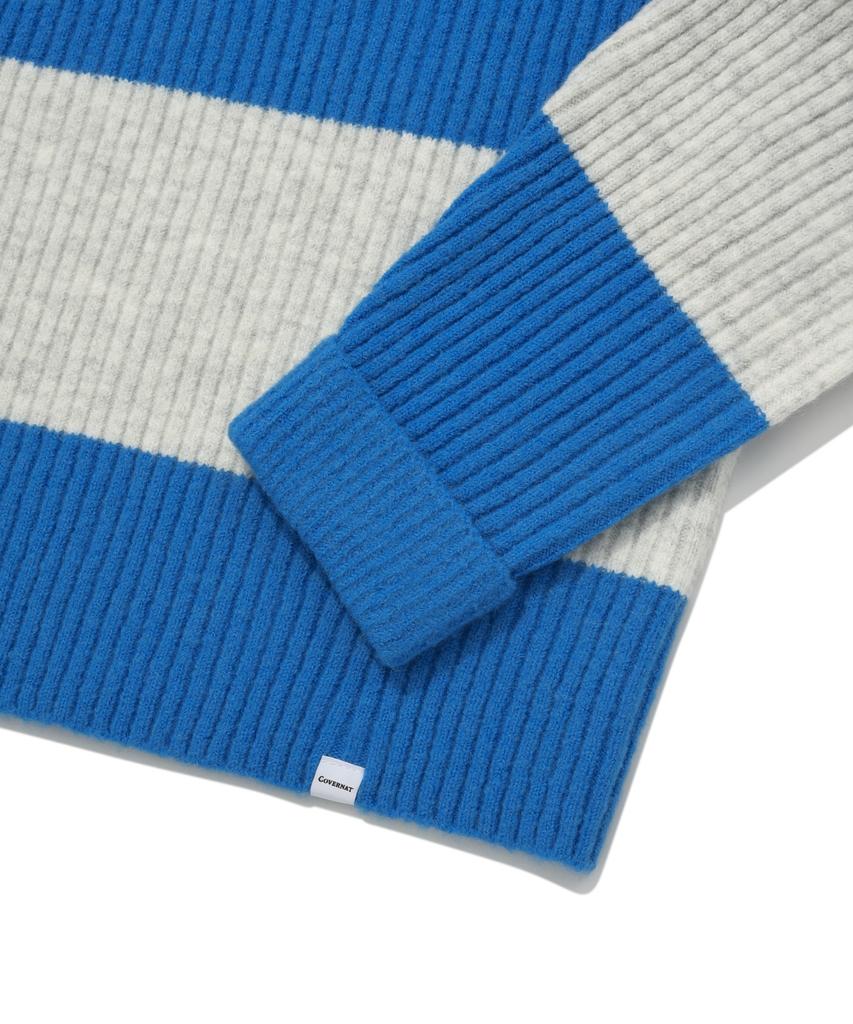 COVERNAT Color Block Stripe Collar Knit Blue