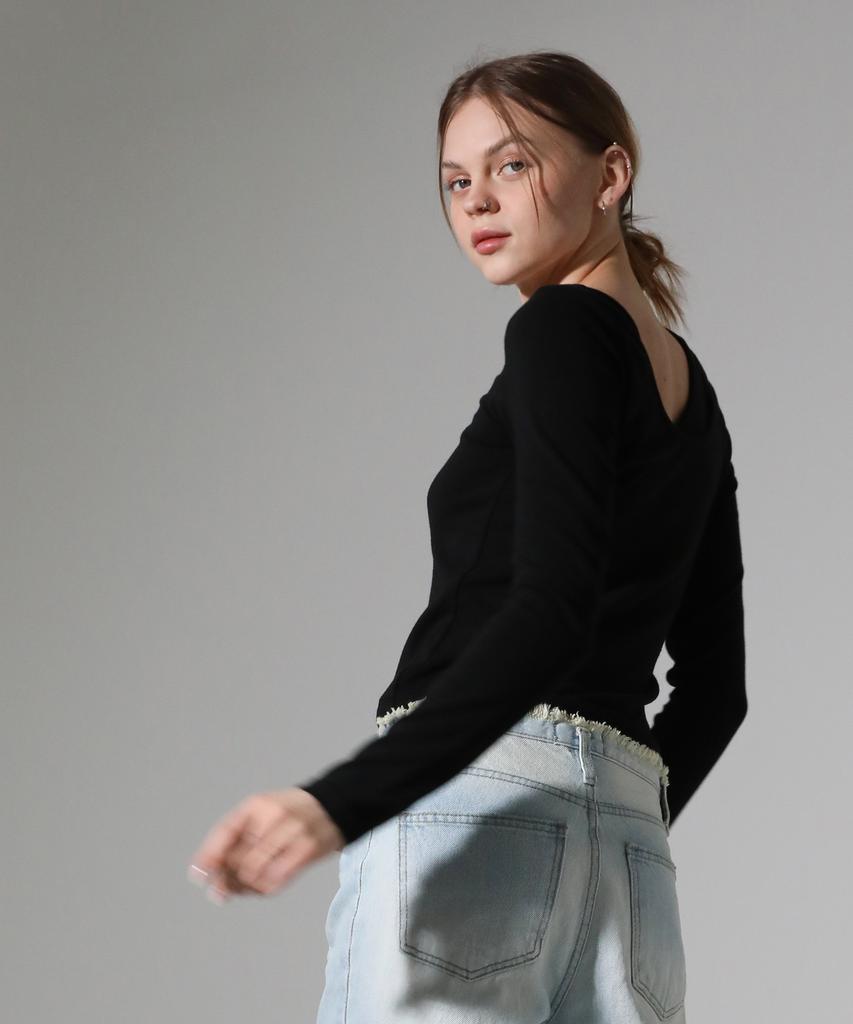 REEMNIK Slim Cut-Out Long Sleeve T-Shirt [Black]