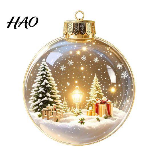 Xmas Tree Hanging Ornaments Glowing Christmas Story Ornament, Mini Holiday Scene in Ball Decoration, Winter Festival Decor Light Up Acrylic