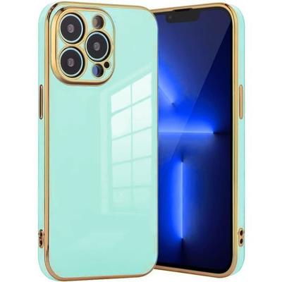 Защитный чехол - E.F.CONNECTION - для iPhone 13 Pro - Мягкий - Бирюзовый - Золотая окантовка