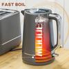 Kettle and Toaster Set, 1.7L 3000W Fast Boil Kettle & 2 Slice Toaster Kitchen Set with 6 Level Browning Controls, Defrost, Reheat, Grey