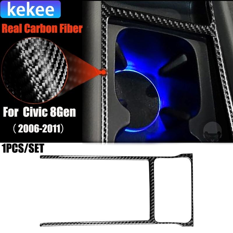 Carbon Fiber Car Accessories Cup Holder Frame Modified Interior Trim Cover Sticker For Honda Civic 8th Gen 2006 2007 2008-2011